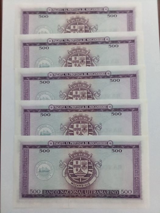 5 notas 500 escudos Moçambique UNC