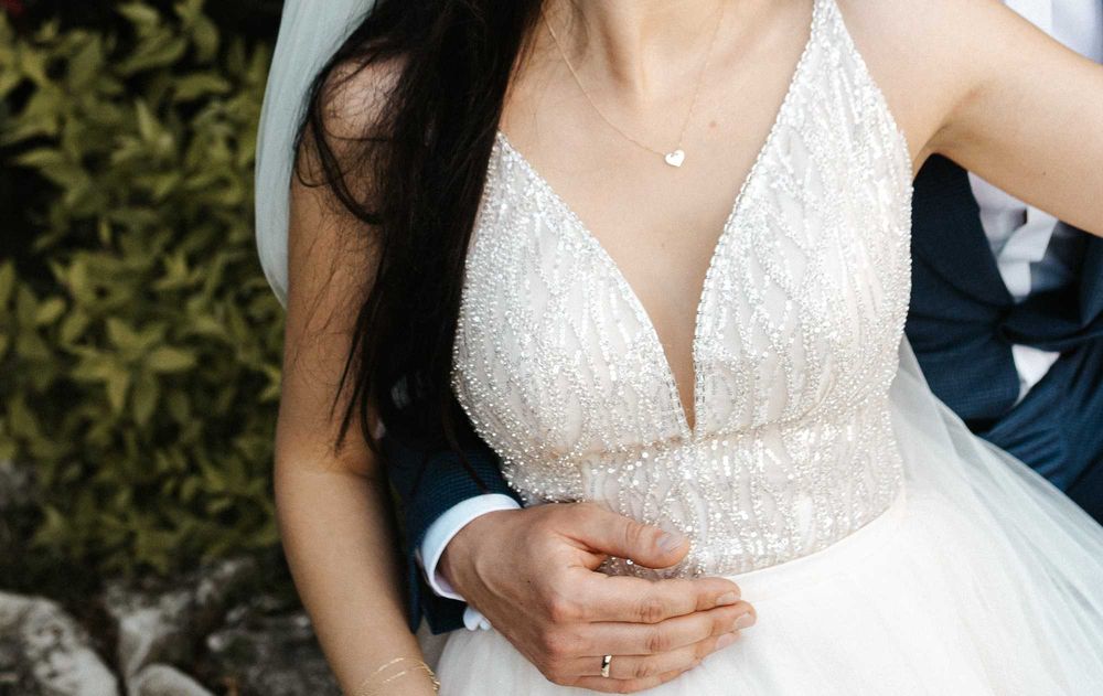 suknia ślubna, brokatowa, zdobiony gorset, XS