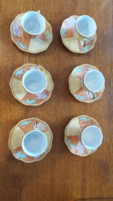 Кофейний сервіз чашки з блюдцями на 6 персон в коробці, Китай, б/в,