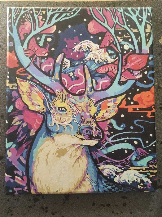 Obraz ręcznie malowany Sztuka Współczesna Tęczowy jeleń