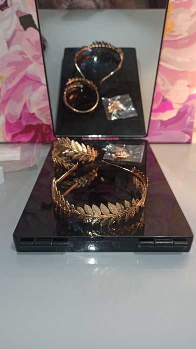 Обруч браслет сережки 3в1 тіара обідок золотистого кольору для волосся