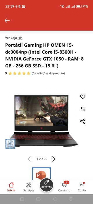 Portátil gaming HP omen 15-dc1044np