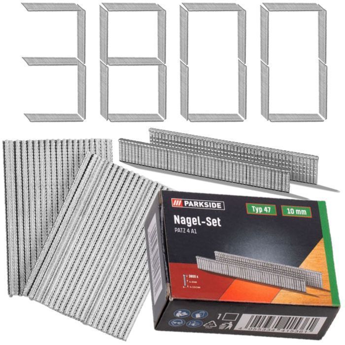 Gwoździe Parkside Sztyfty, 15x 3800 sztuk, 10 mm, zszywki Typ 47 Pat 4