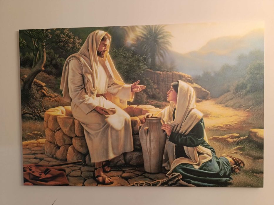 Obraz drukowany na płótnie bawełnianym Pan Jezus i Samarytanka, 120x80