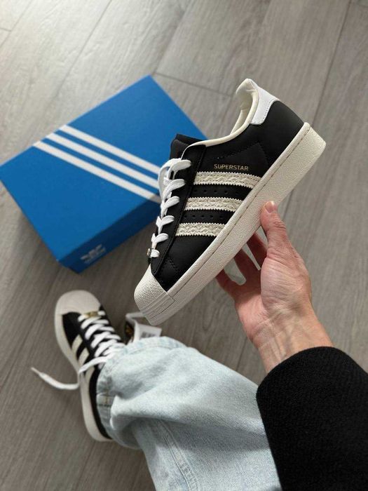 Кросівки Adidas Superstar Core Black Cream premium | Кроссовки Адидас жіночі чоловічі