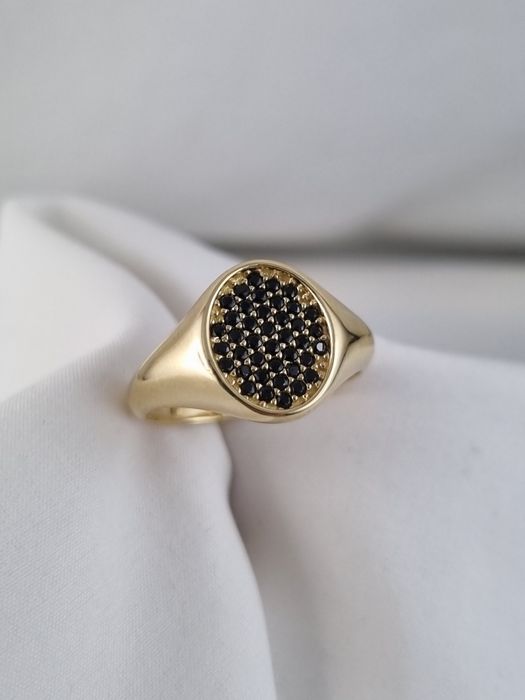 Obłędny złoty nowy damski sygnet z czarnym oczkiem 14k 585