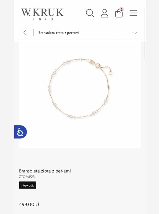 W.Kruk nowa złota branzoletka z perłami z certyfikatem