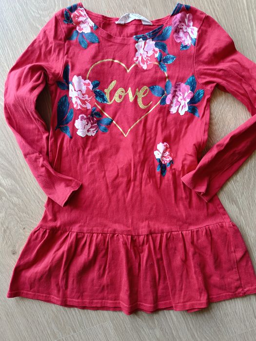 Sukienka bawełniana 110 116 h&M czerwona w kwiatki