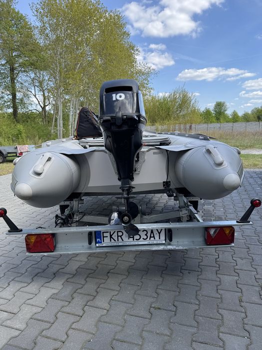 Ponton z przyczepą, silnik zaburtowy, dziobowy, sonda