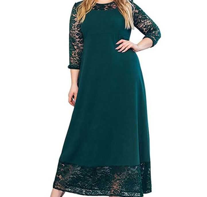 vestido  cheio de charme, em verde petróleo, com mangas e bainha em renda.