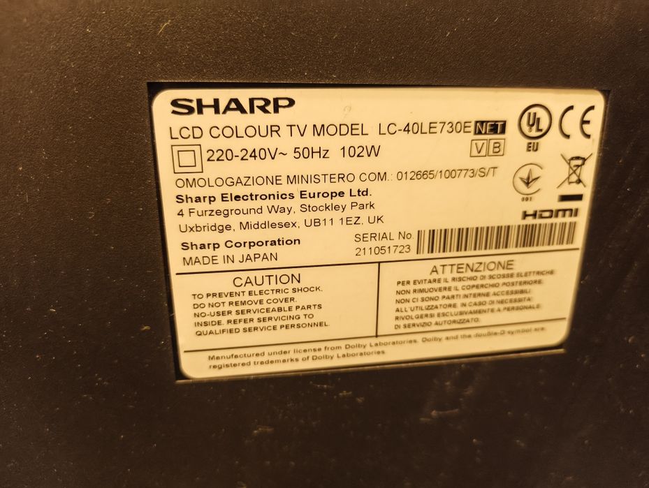 Sharp 40LE730E 40cali 102cm uszkodzony