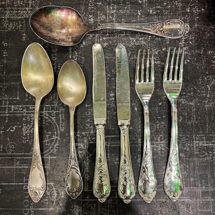 столові прибори, вінтаж - ніж, виделка, ложка, сервірувальна ложка