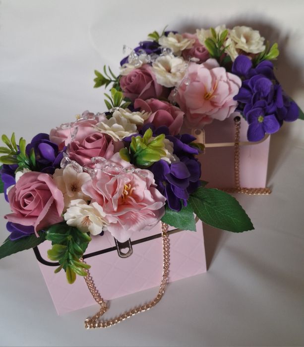 Torebki z kwiatami mydlanymi flowerboxy prezent dla babci i dziadka