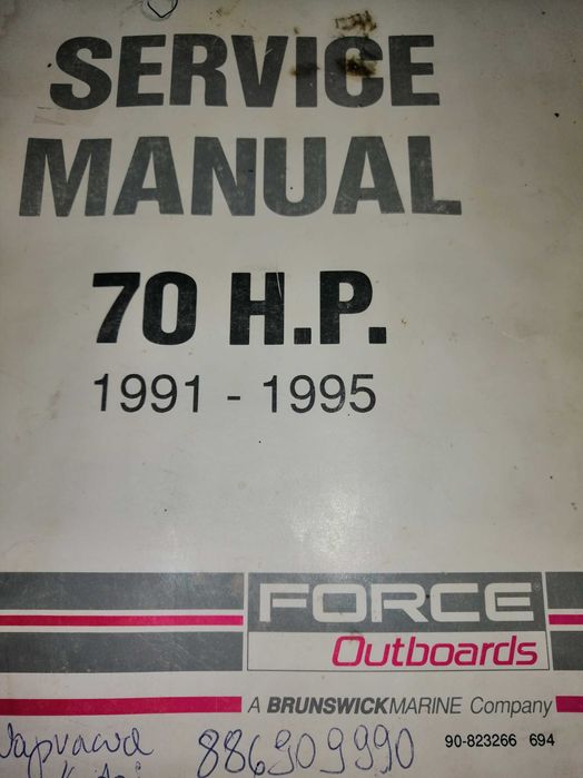 Książka serwisowa Service Manual Force 70KM 1991 -1995 Naprawy Mercury