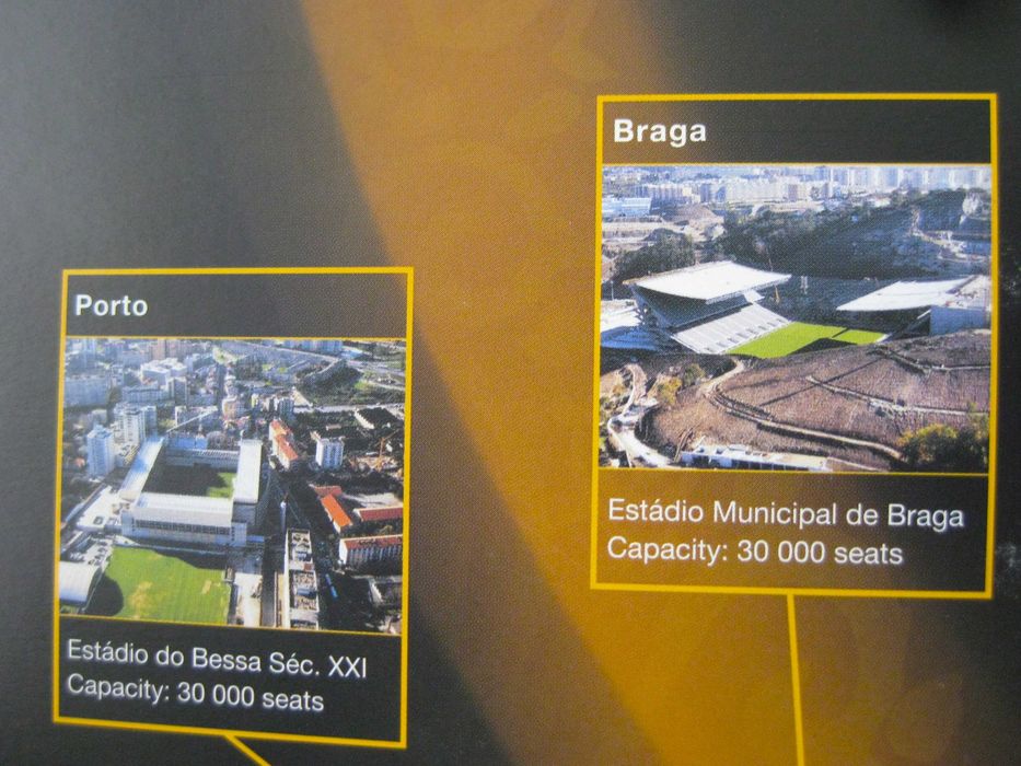 Publicidade do Euro 2004 em Inglês sobre os Estádios e os Jogos