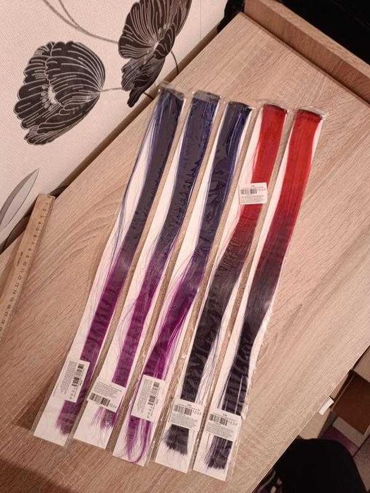 Яркие пряди омбре на заколках фиолетовый, малиновый, сиреневый