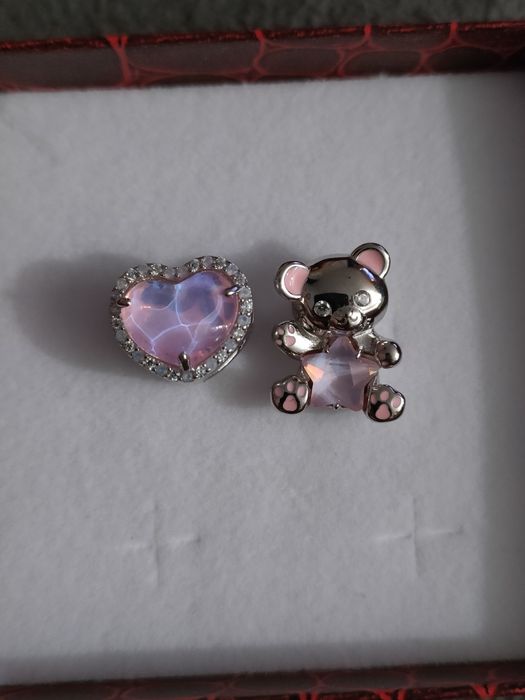 2x nowy charms miś i serce z opalem - srebro 925