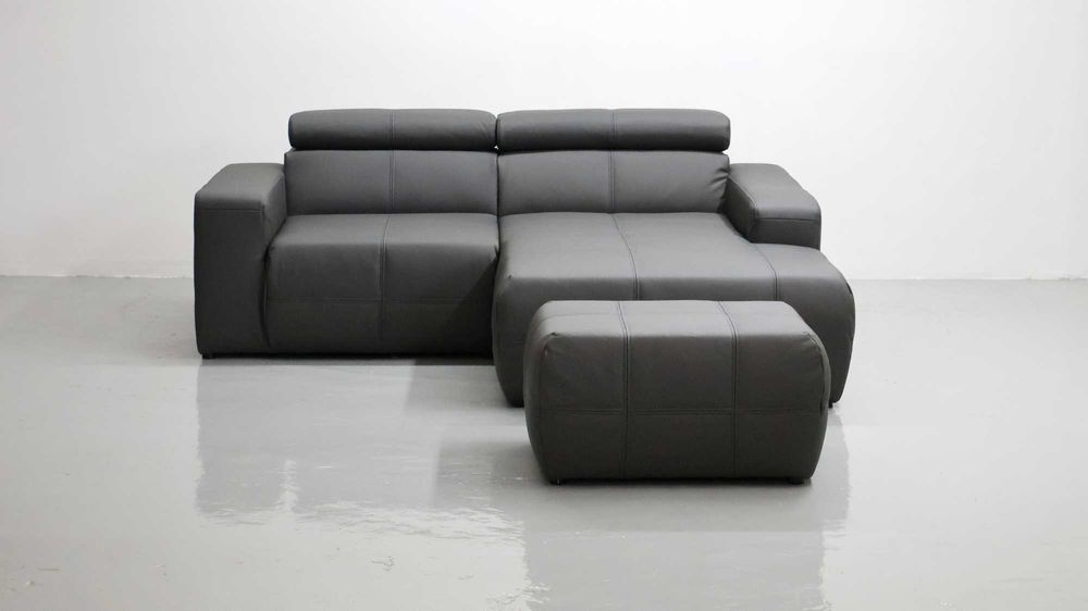 TŁS Narożnik regulowane zagłówki popielaty PUFA skóra naturalna rogówk