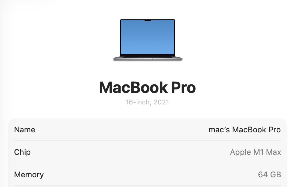 MacBook Pro 16’ M1 MAX 32 Core GPU 64GB RAM 1TB SSD