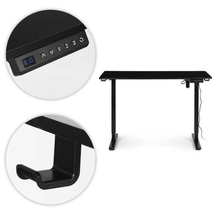 NOWE Biurko Elektryczne Czarne Regulowane 120x60 Gamingowe Podnoszone
