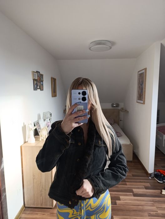 Kurtka jeansowa katana z futerkiem m bawełna szara