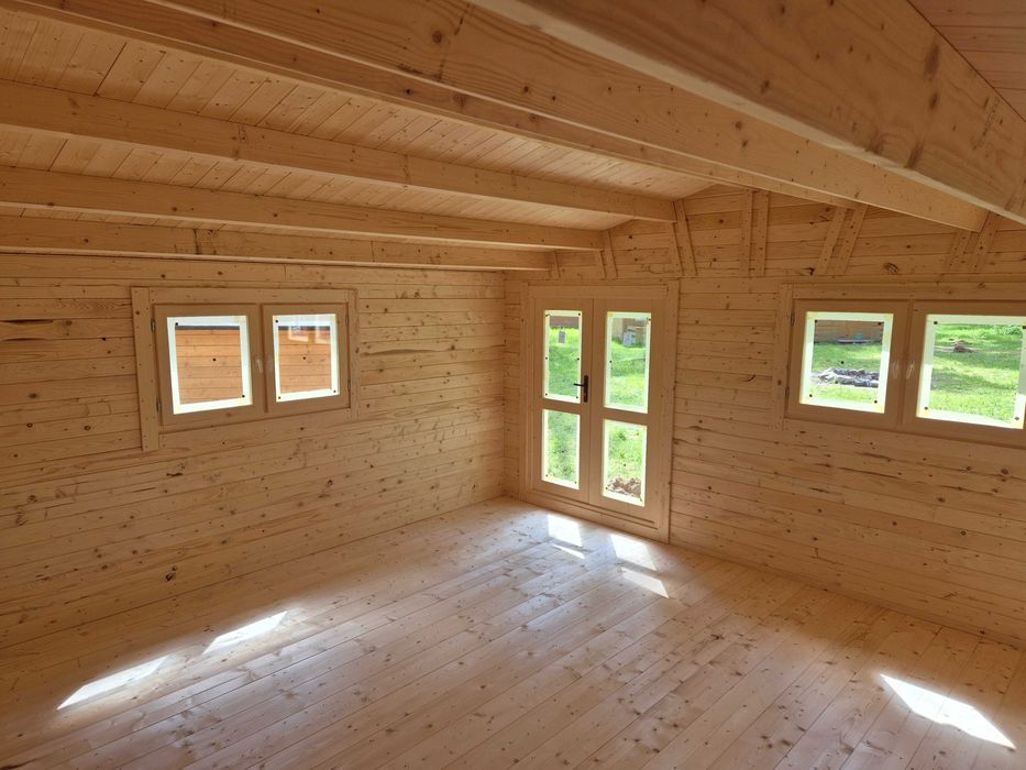SOLIDNY domek LETNISKOWY drewniany 5m x 5m*25 m2*ściany aż 45 mm*ROD