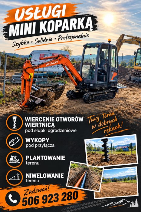 Usługi minikoparką, wiertnica