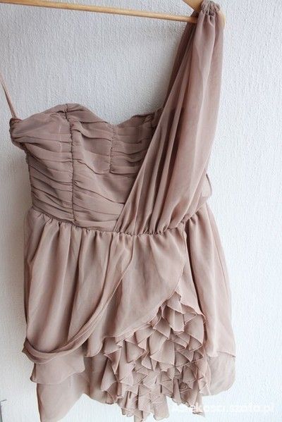 H&M Beżowa sukienka falbanki Gorsetowa 36 Wesele Koktajlowa