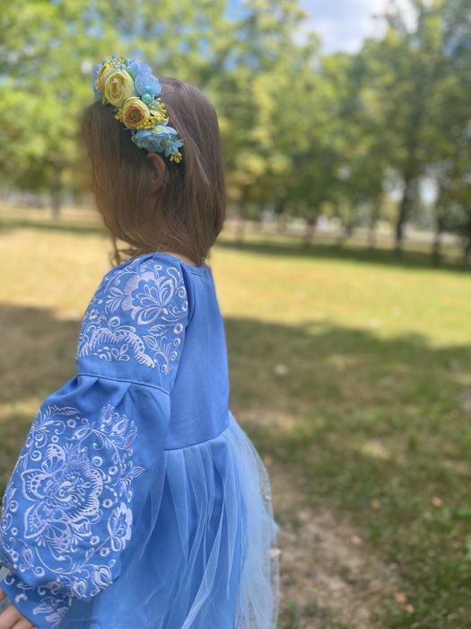 Святкова сукня, вишиванка блакитна біла вишивка 116 122  128 134 140 146 152