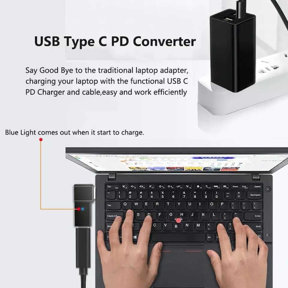 Перехідник живлення PD 100W для ноутбука HP/Dell Type-C на DC 4.5×3.0 ...