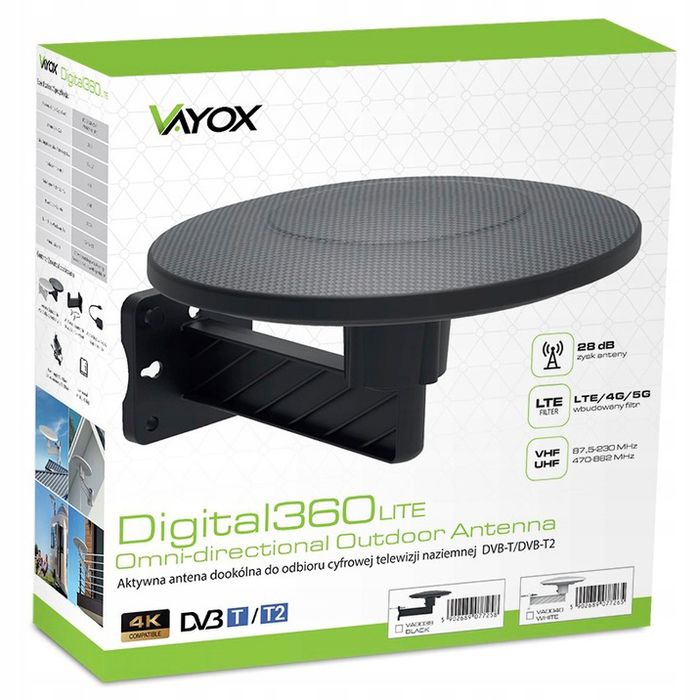 Antena dookólna Digital360 Lite VHF UHF czarna VA0039 VAYOX