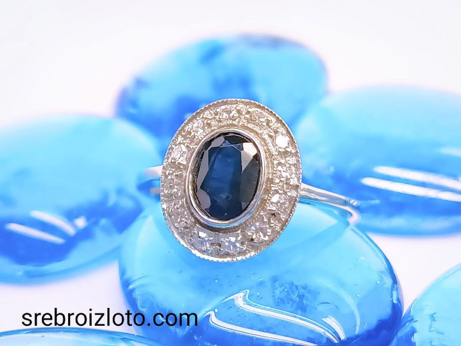 Pierścionek zaręczynowy z szafirem i brylantami
