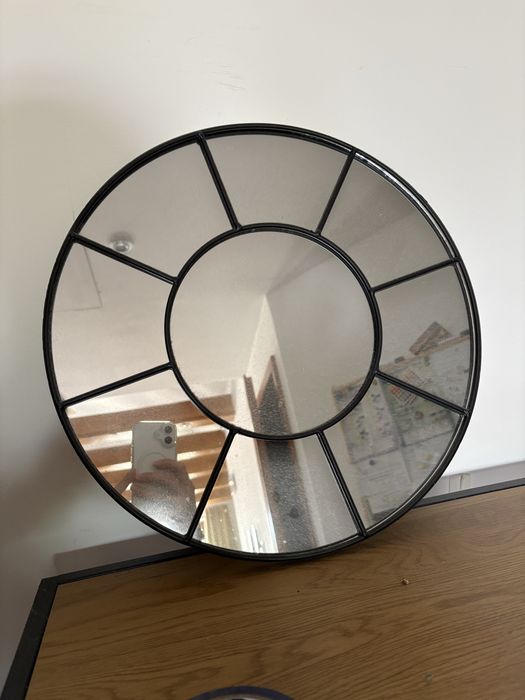 Okrągle lustro w czarnej ramie, vintage retro loft 40 cm