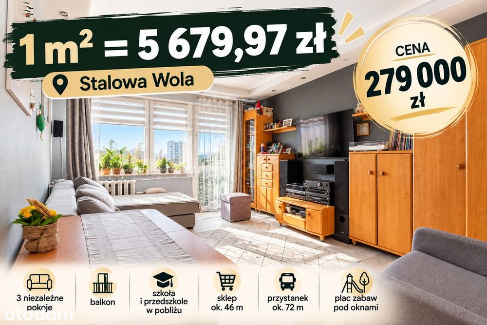 3 pokoje | balkon | 49 m2 | Hutnik, Stalowa Wola