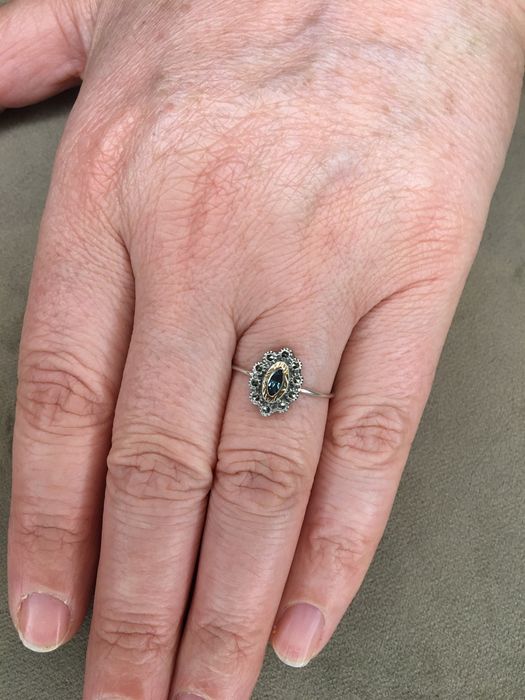 Anel em prata ouro e marcacites