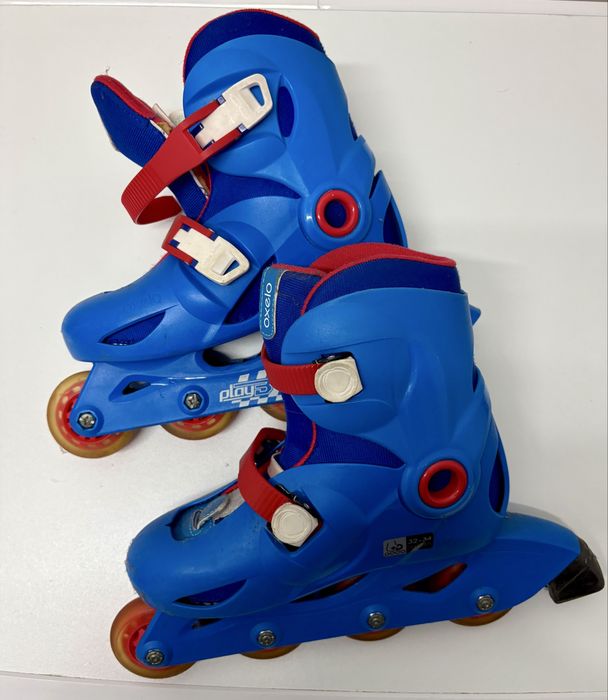 Patins em linha para criança, ajustáveis 32 a 34, usados