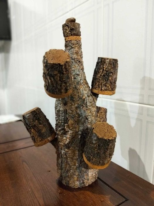 Garrafa Artesanal em Cortiça + 4 Copos – Peça Única Rústica