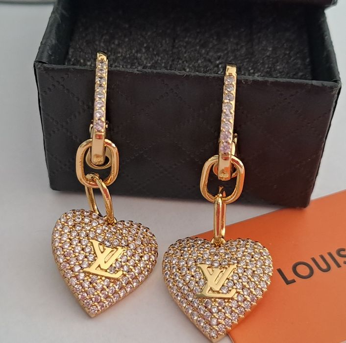 Przepiękne, wiszące kolczyki lv serca, kryształki Cudo ysl cc