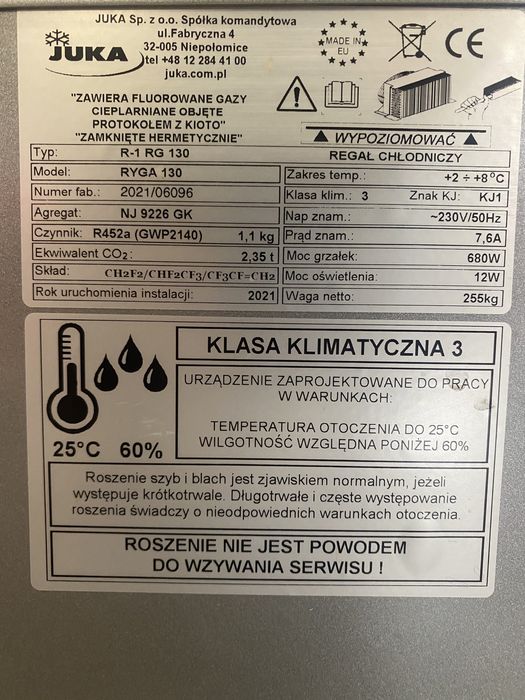 Sprzedam regal nabiałowy Juka Ryga R-1 rok produkcji 2021