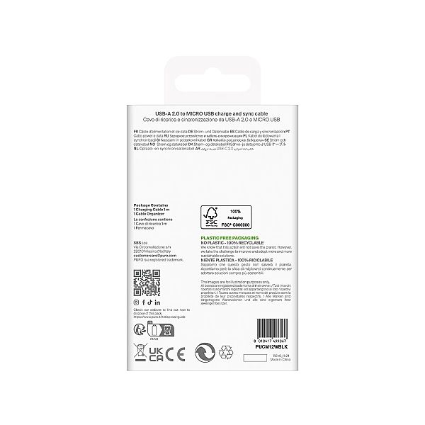 Kabel Puro TPE 12W USB-A - microUSB 1m - czarny