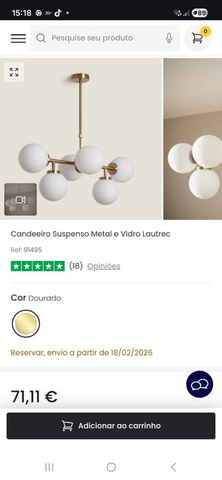 Candeeiro de tecto de 6 lâmpadas