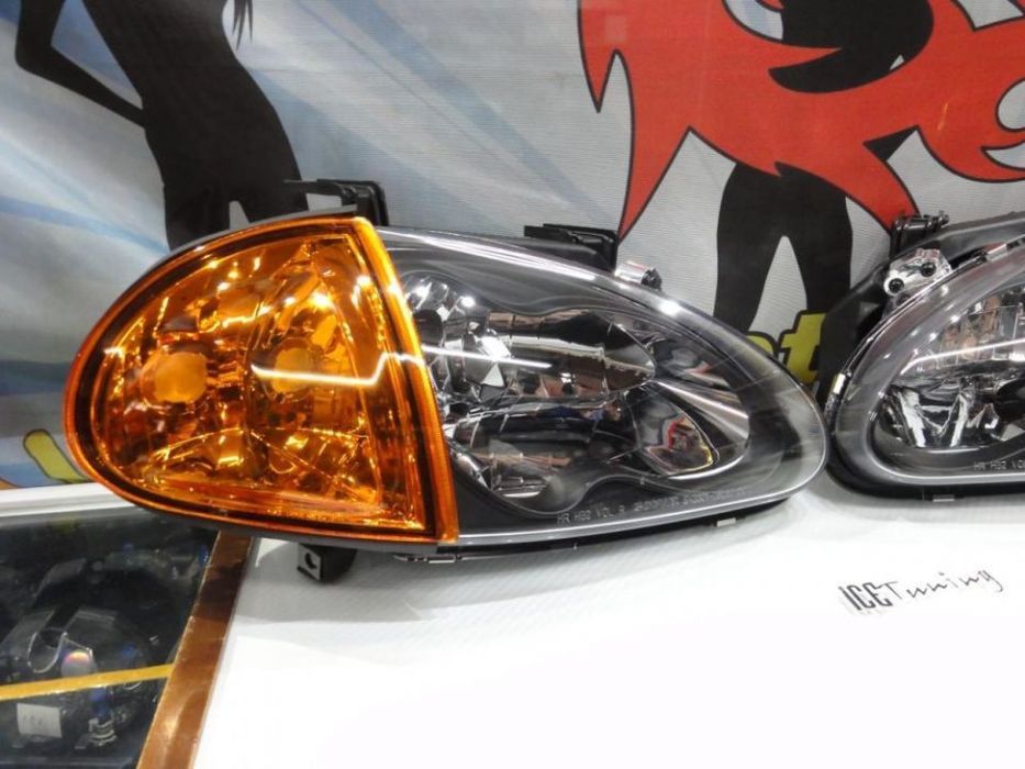 Faróis frontais com lâmpadas HOD 5000k para Honda crx del sol 92-97 JDM Fundo preto + piscas laranja EURO look
