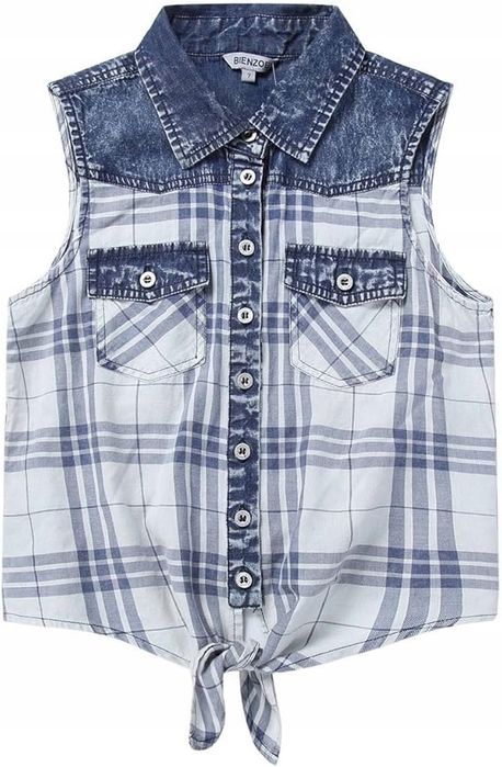 Bienzoe Koszula bez rękawów w Kratkę z Guzikami, Casual Western 12 lat