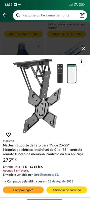 Suporte tv teto motorizada com ligação ao Telemóvel
