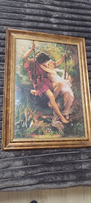 Картина крестиком ручная работа "Качели"