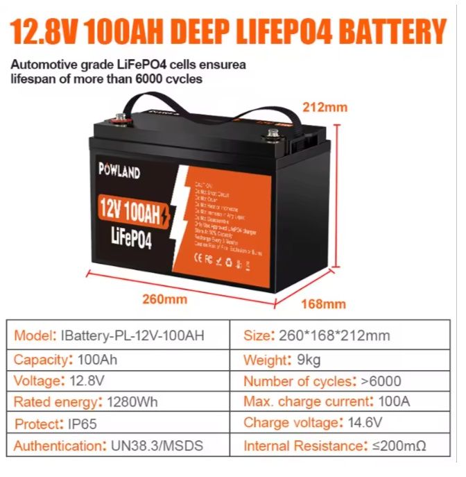 Акумулятор Powland 12v 100Ah lifepo4 / Jsdsolar 12v 200Ah