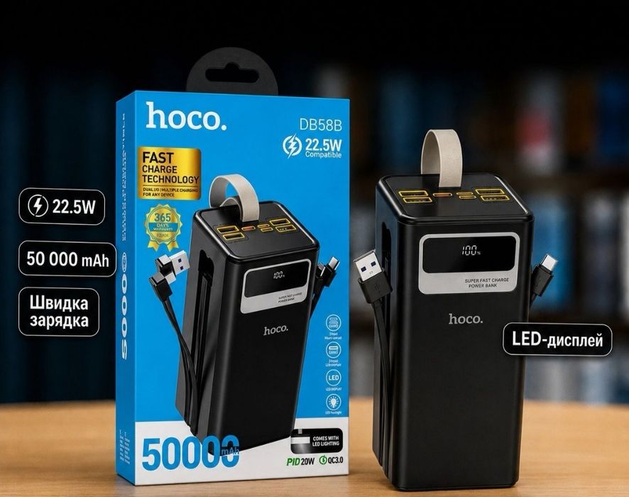 Павербанк hoco 50000mAh(22.5w) зі швидкою зарядкою.Новинка