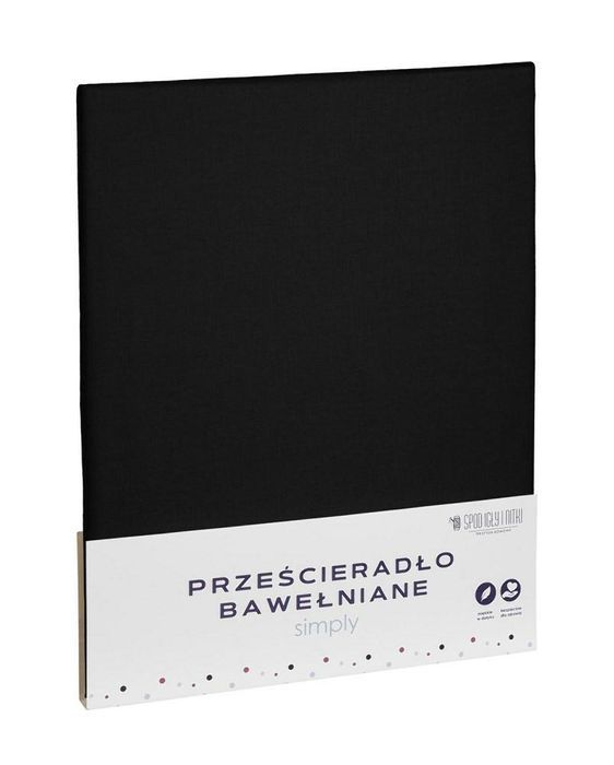 Prześcieradło bawełniane 220x200 czarne jednobarwne Simply