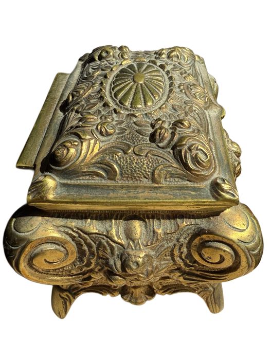 Caixa Antiga em Bronze Maciço - Estilo Barroco - Guarda-Jóias Vintage