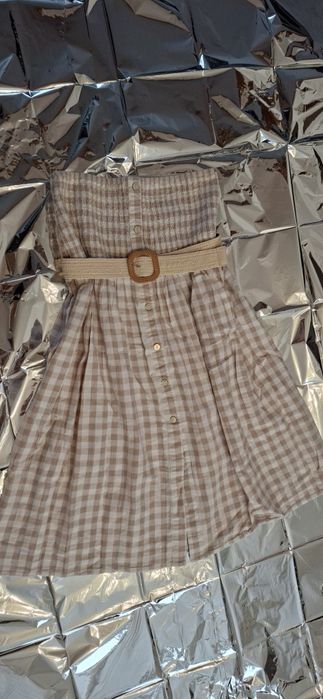 Sukienko spódnica 2w1 xl na gumce krata retro z lnu i bawełny